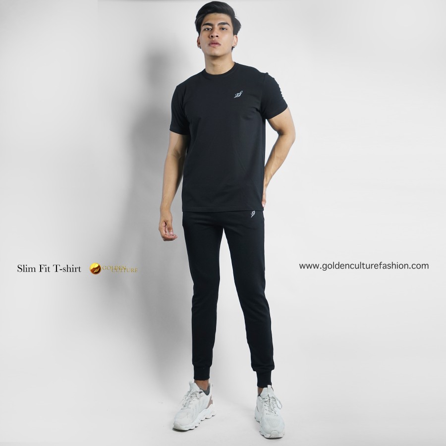 Golden Culture  Premium Loop-Cotton Slim Fit T-shirt (Black)